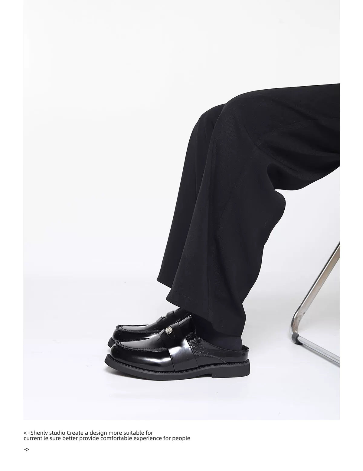SHENLV STUDIO Glossy One-pedal Casual Leather Slippers