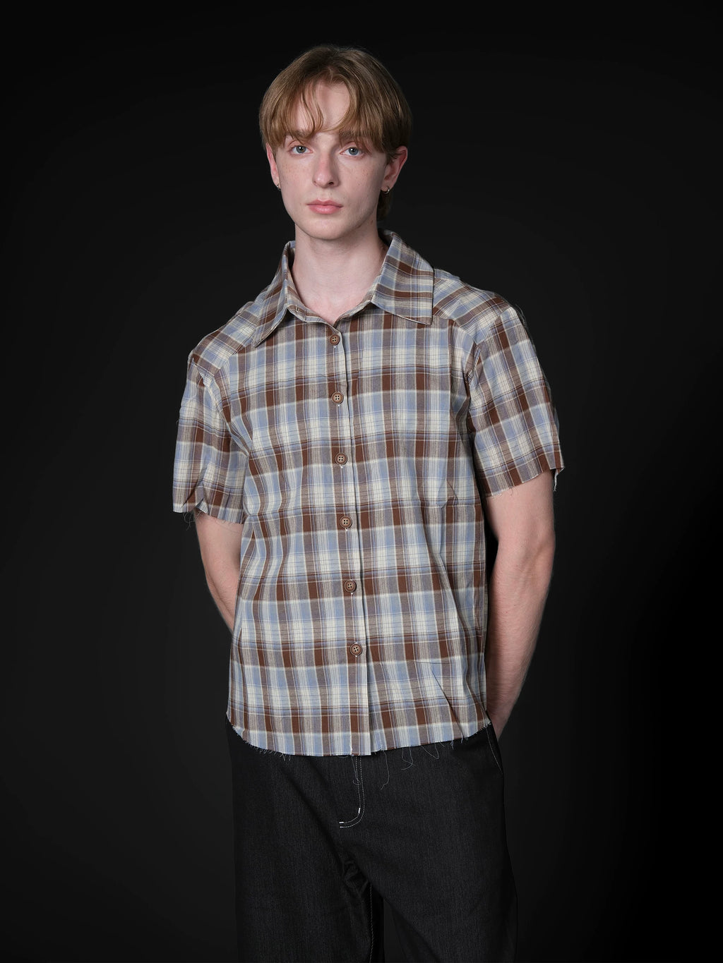 Set for life handmade tassel beard cotton light plaid casual short-sleeved shirt
