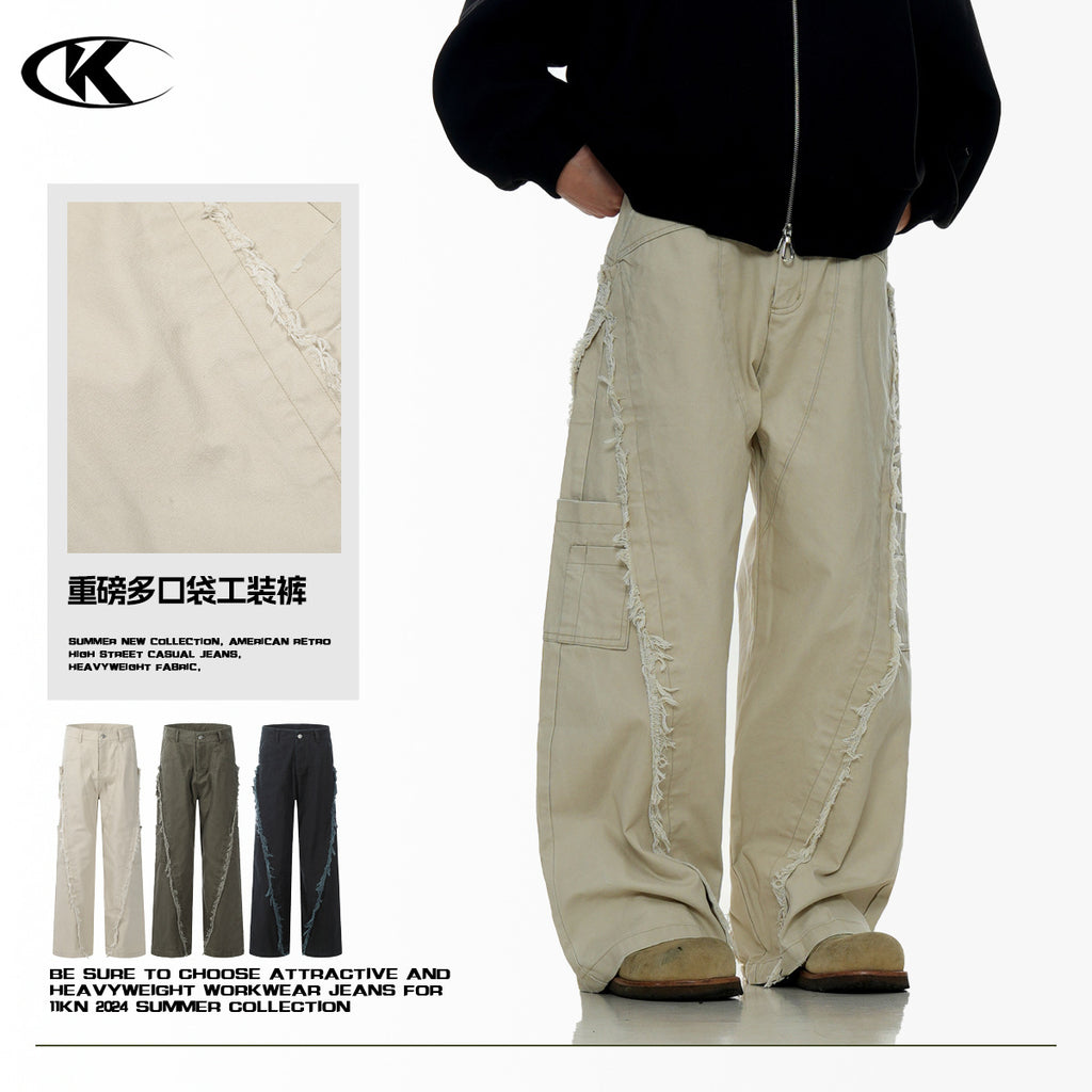 11KN  rough edge splicing multi-pocket tooling jeans