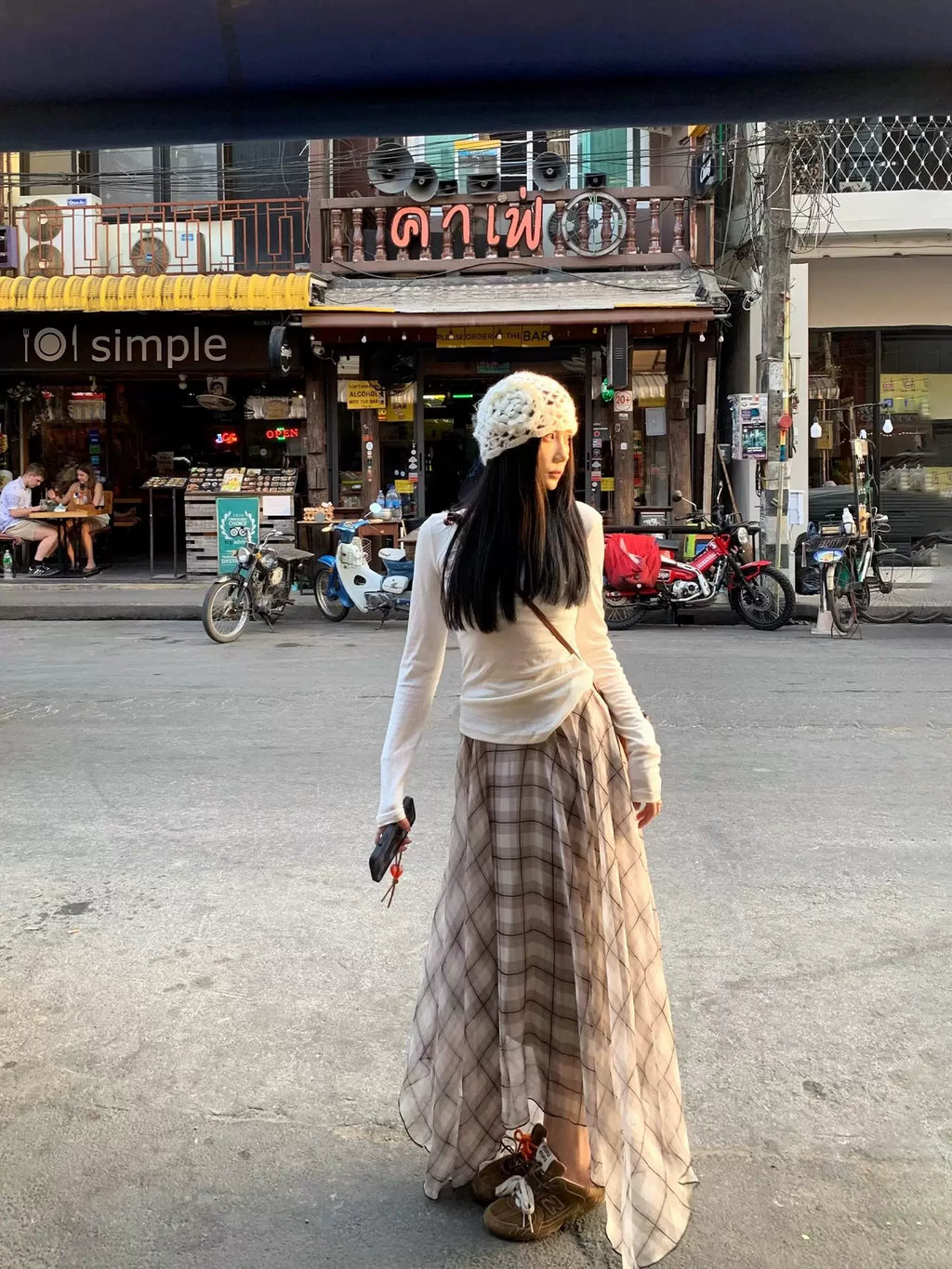 YOUNG KYLIN Plaid Irregular Skirt Temperament Loose Tulle Skirt