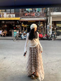YOUNG KYLIN Plaid Irregular Skirt Temperament Loose Tulle Skirt