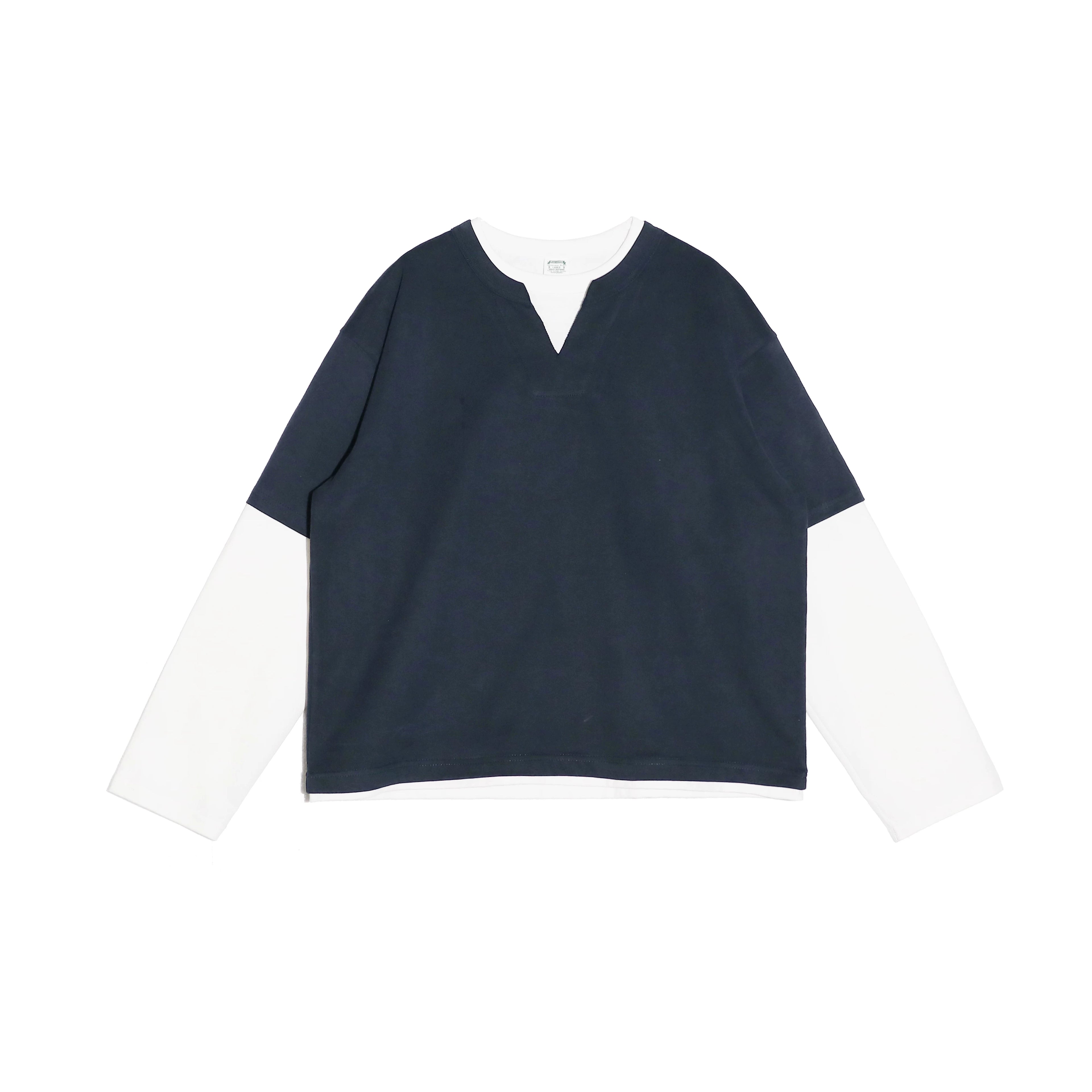 BPCALL Simple Loose Casual Fake Two Long Sleeves