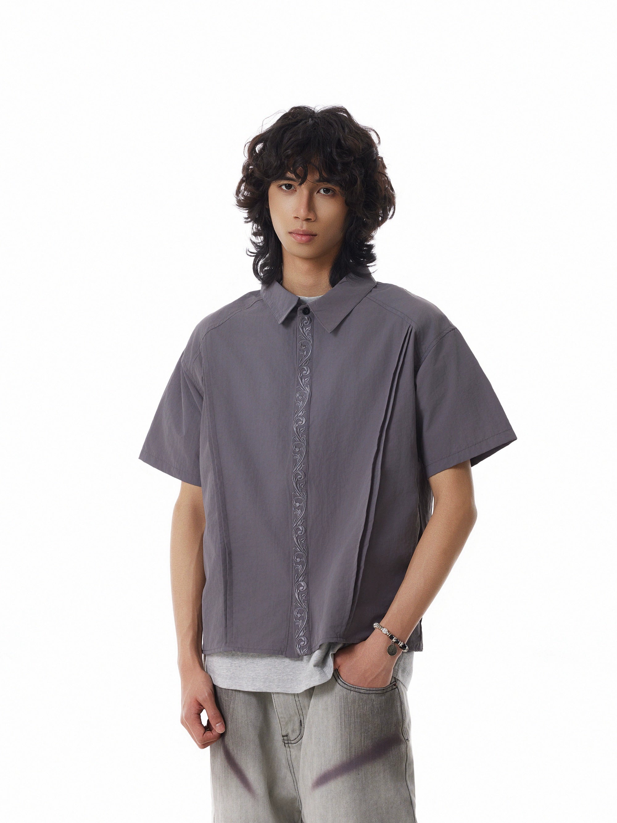 BTSG Pleated Stitching Embroidered Shirt