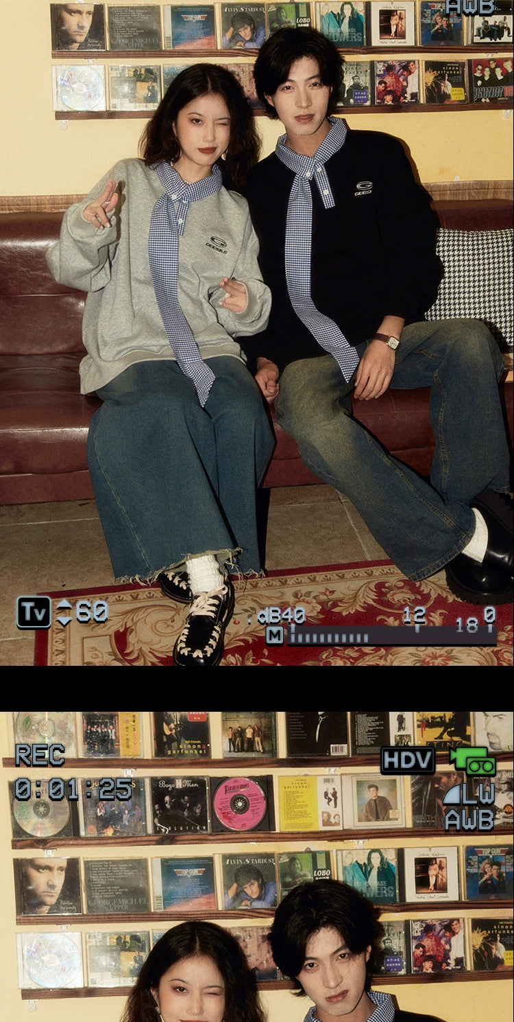 ALOHA Retro Neckline Splicing Fake Two-piece Sweater