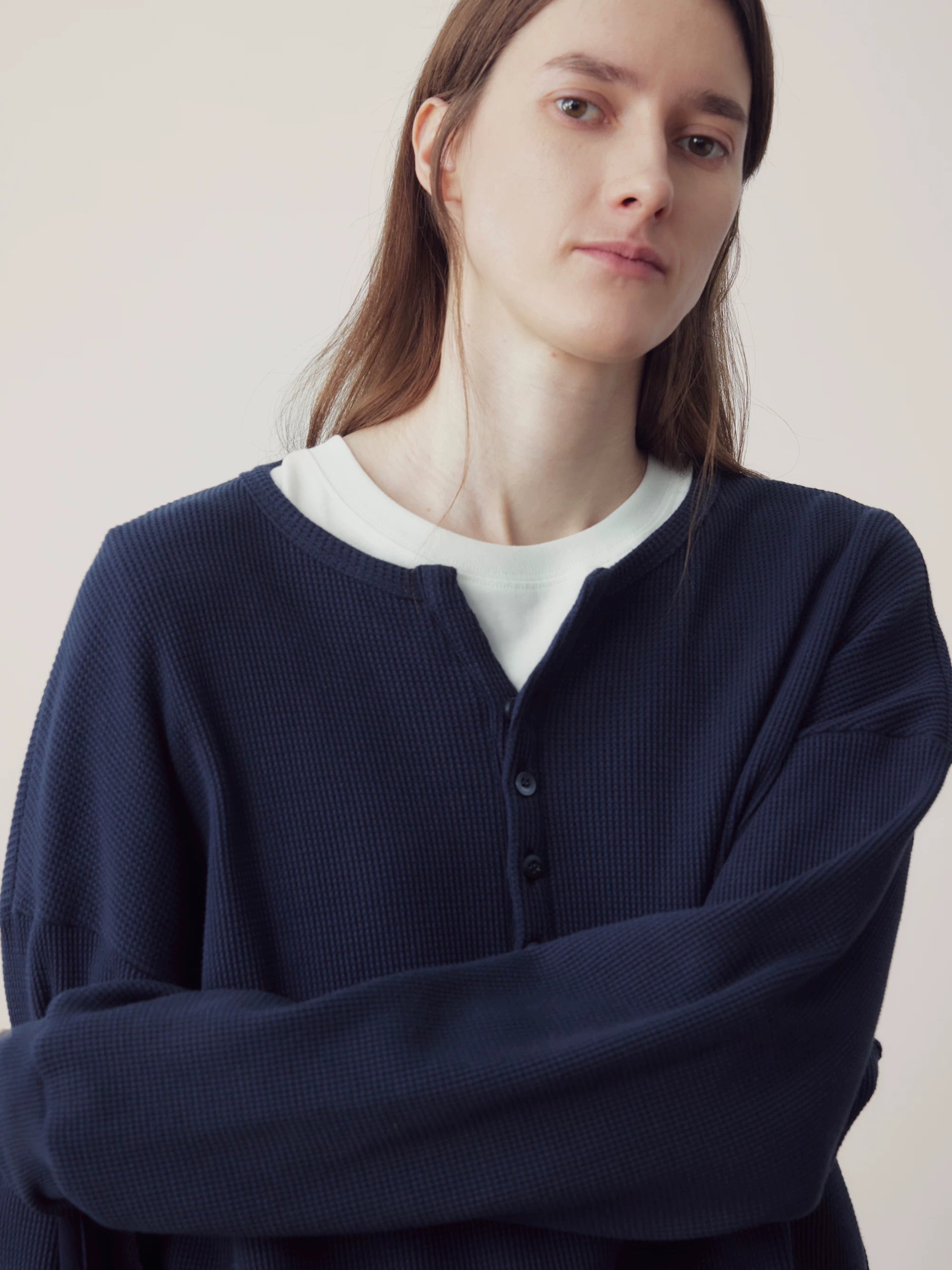 COLN Waffle-breasted Henry-neck Sweater