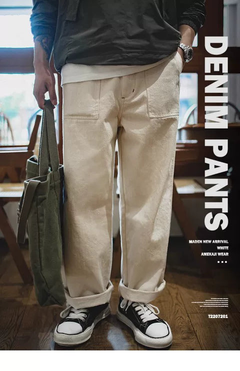 Madden Retro Cottonseed Shell White Loose Straight Wide Leg Jeans