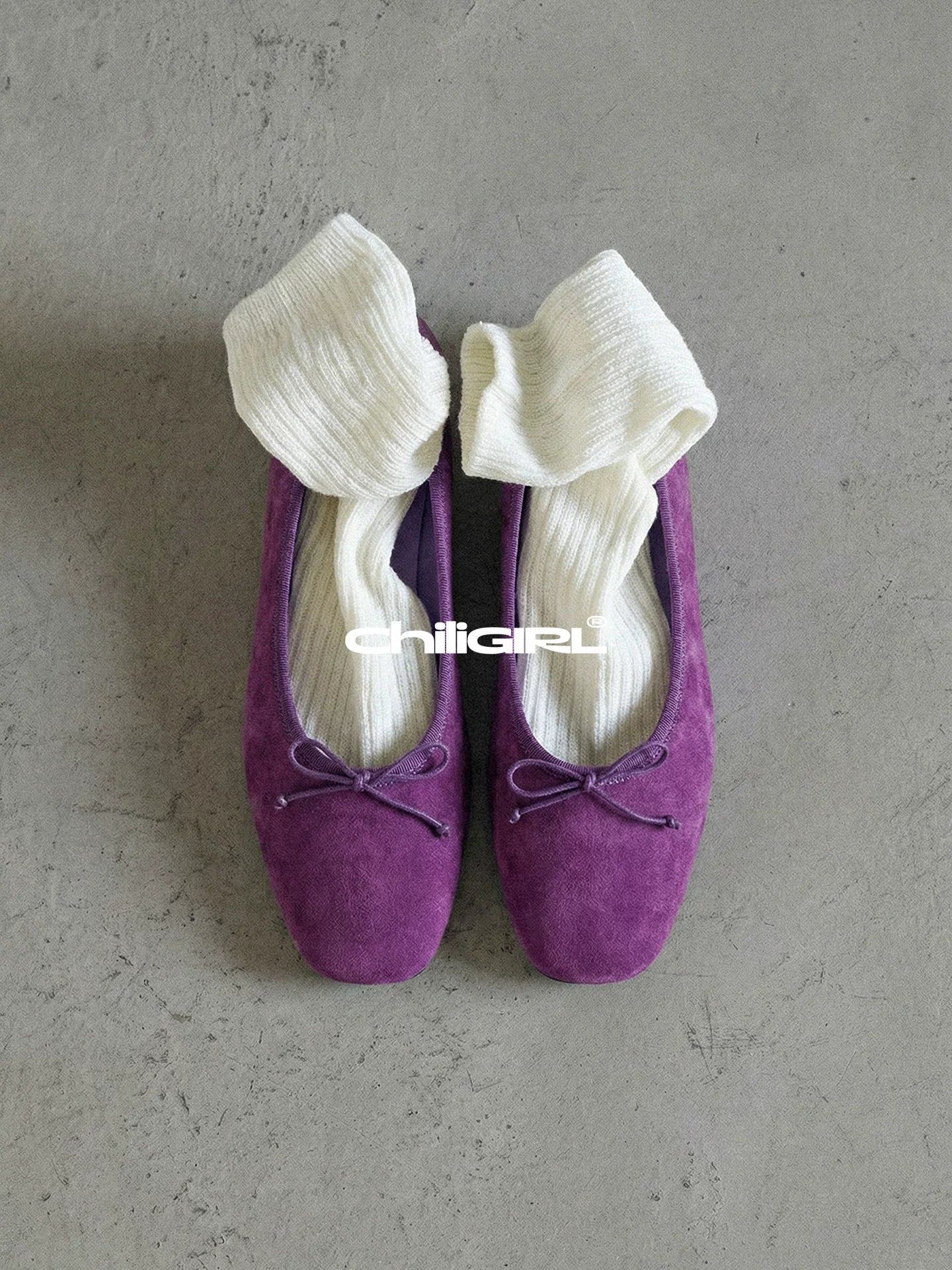 CHILIGIRL Bow Light Mouth Suede Flat Shoes