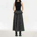 FUNOFF Plaid Stitching Simple Off-the-shoulder Slim-fitting Waist Dress