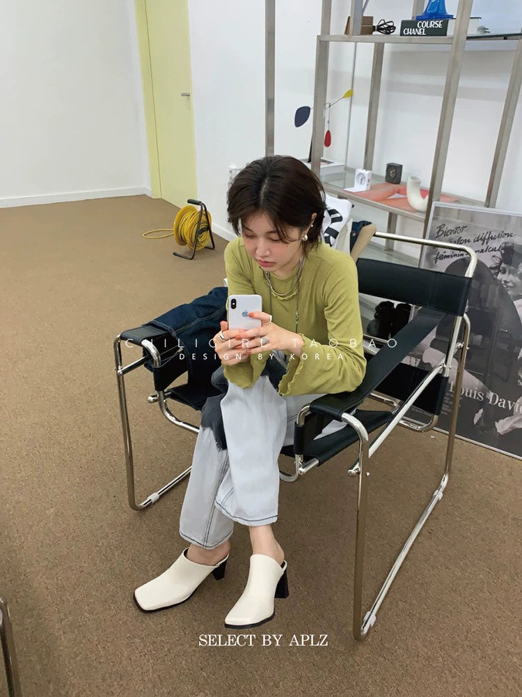 CHILIGIRL High-heeled Polka Dot Bag Head Half Tray Women's Shoes