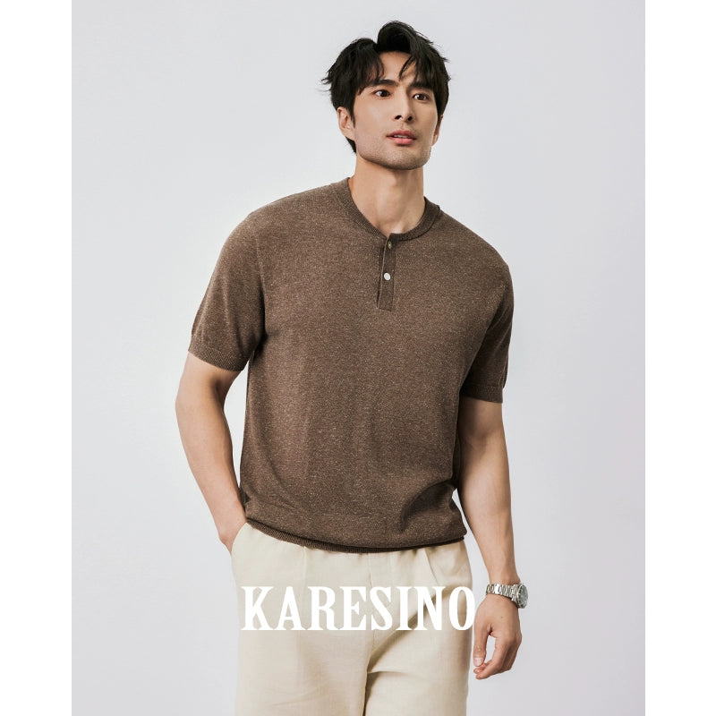 KARESINO Henry-neck Casual Knitted Polo Shirt