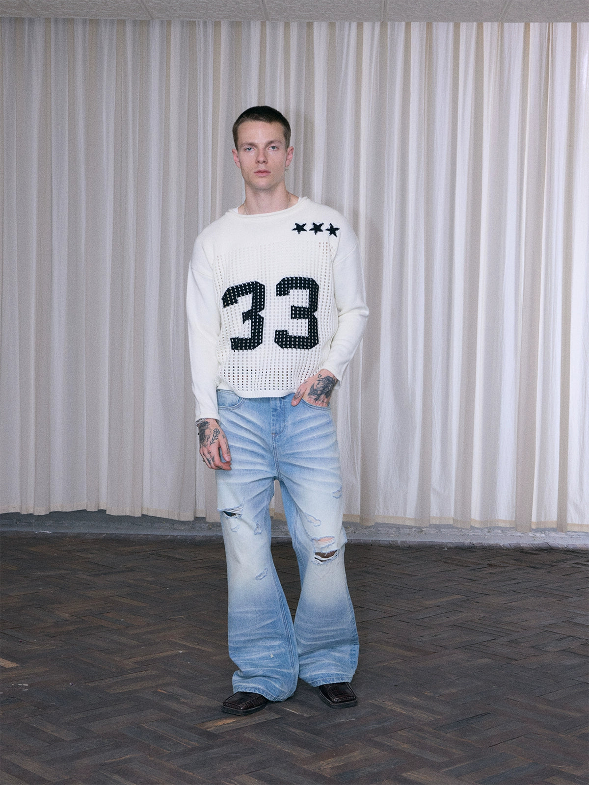 InsGale Soft Waxy Hollow Digital Jersey Sweater