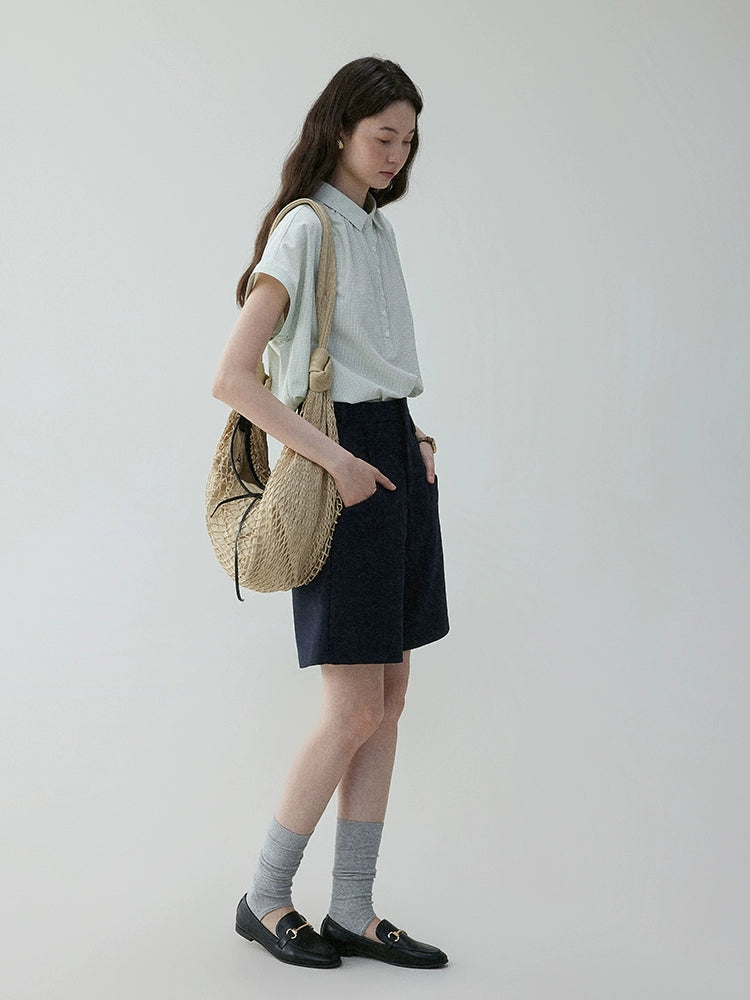 VOOE Korean Checked Half-open Lapel Shirt