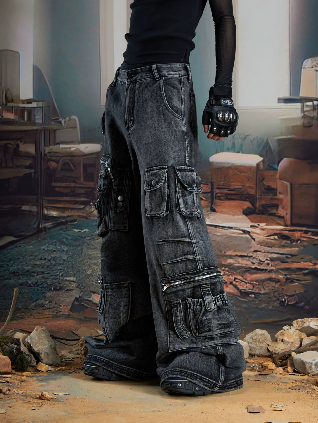NOMANIAI Multi-pocket Washing Water To Make Old Straight Jeans