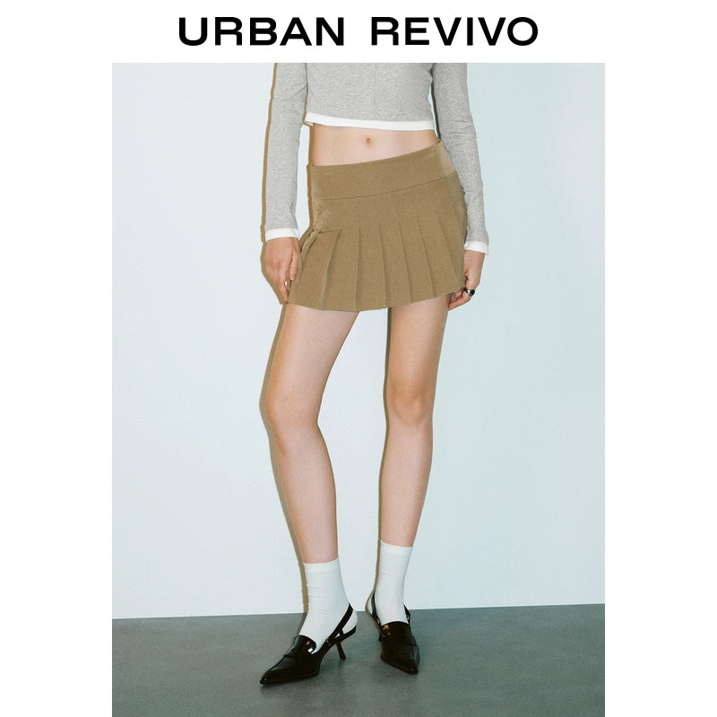 URBAN REVIVO Age-reducing College Short A-shaped Pleated Skirt