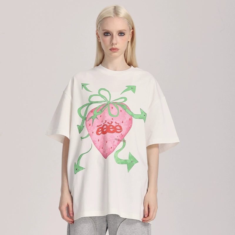 EeeeArtmonster Hand Painted Strawberry Rivet Tee
