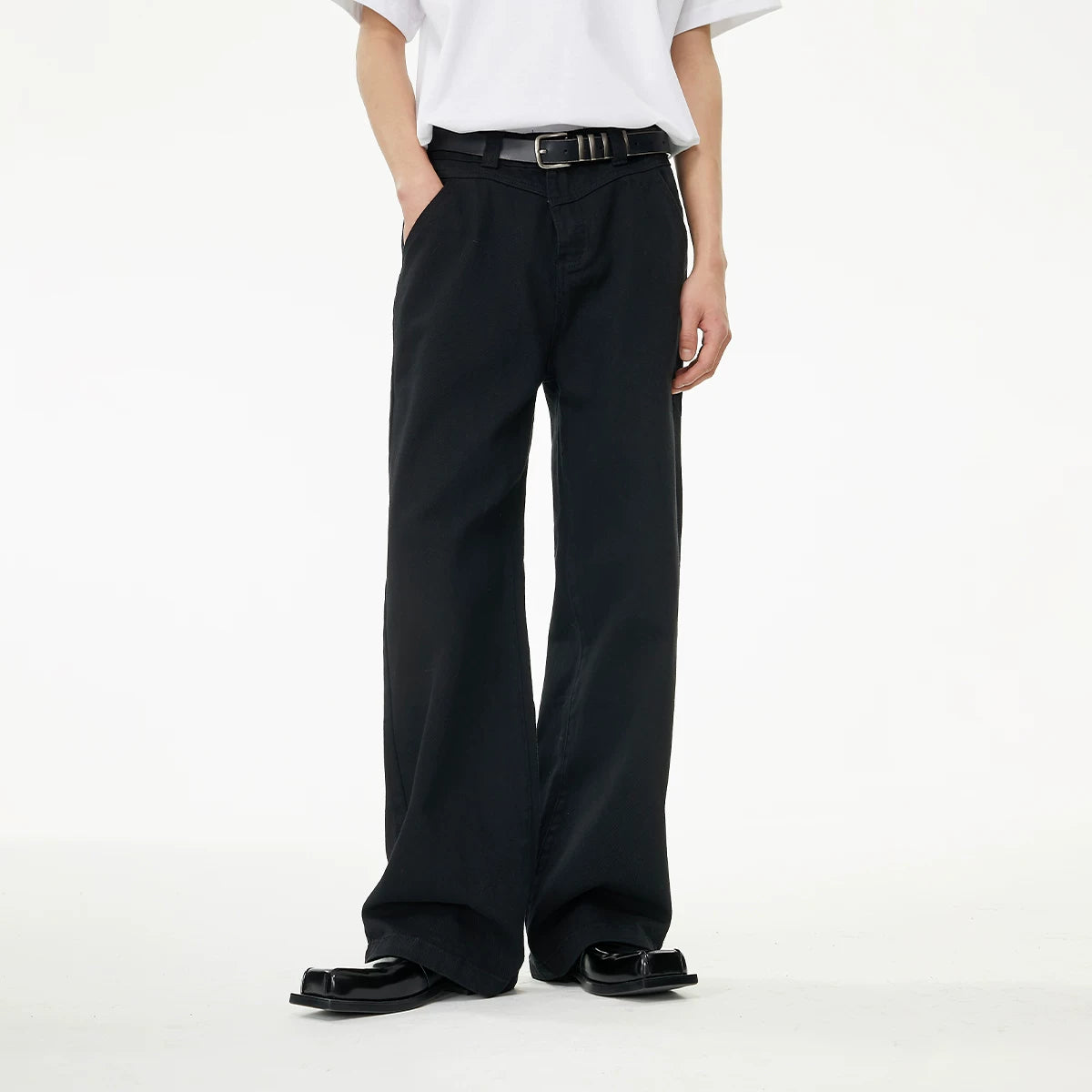 FUNKYFUN V-Seam High-Waist Straight-Leg Jeans