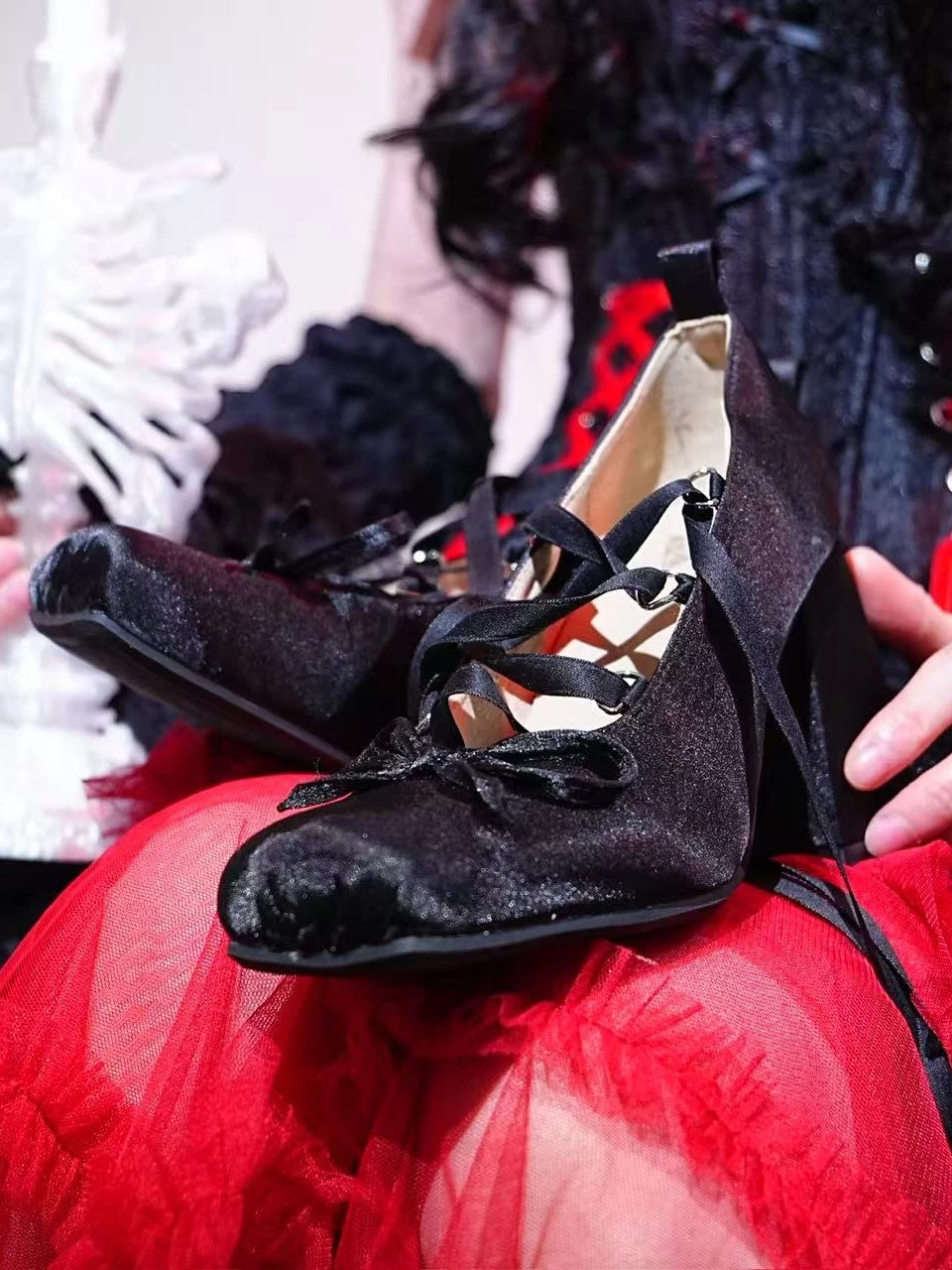 Dollybae Thick-heeled Satin Butterfly Heels