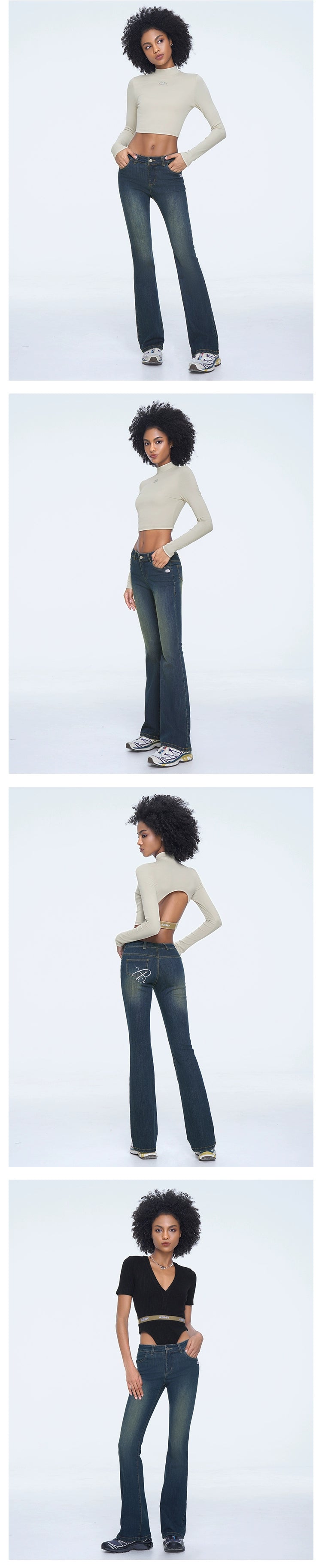 ABMY Embroidered Low-rise Micro-pull Pants Slim-fitting Jeans