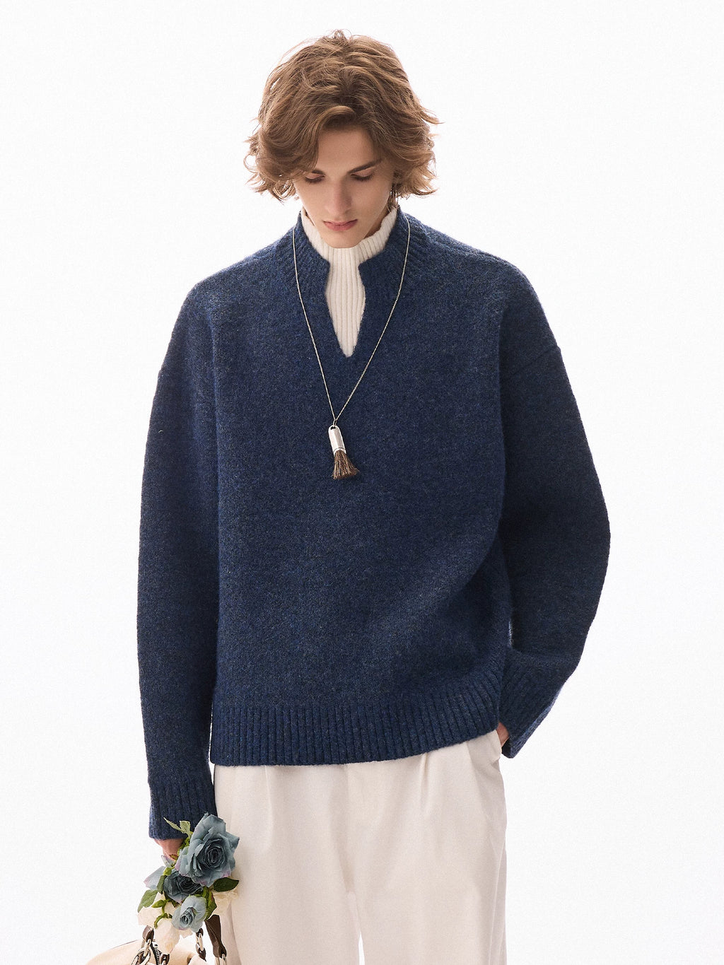 CHOR Contrasting Knitted Fake Two-piece Thickened Turtleneck Sweater