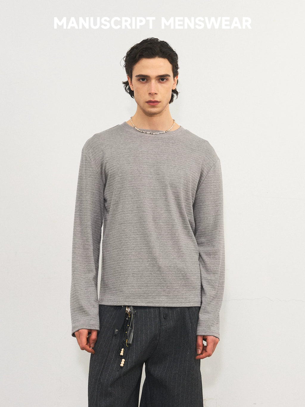 MANUSCRIPT Striped Front Shoulder Casual Loose Long Sleeves