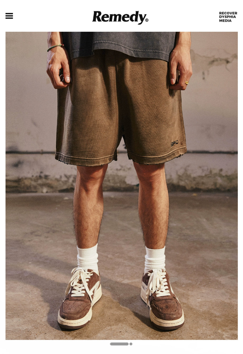 Remedy Washed Embroidered Frayed Casual Shorts