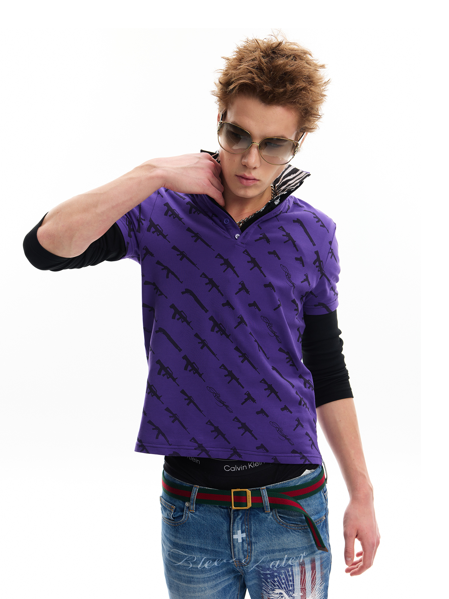 No E Mosen Firearms Full Stamp Shoulder Lapel Tee