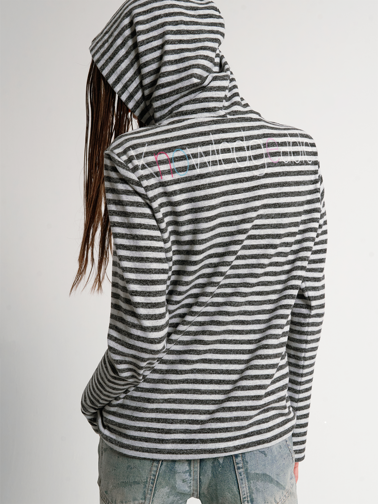 noEmosen DIZZY CANDY Spoof Striped Long Sleeve Hooded Shirt
