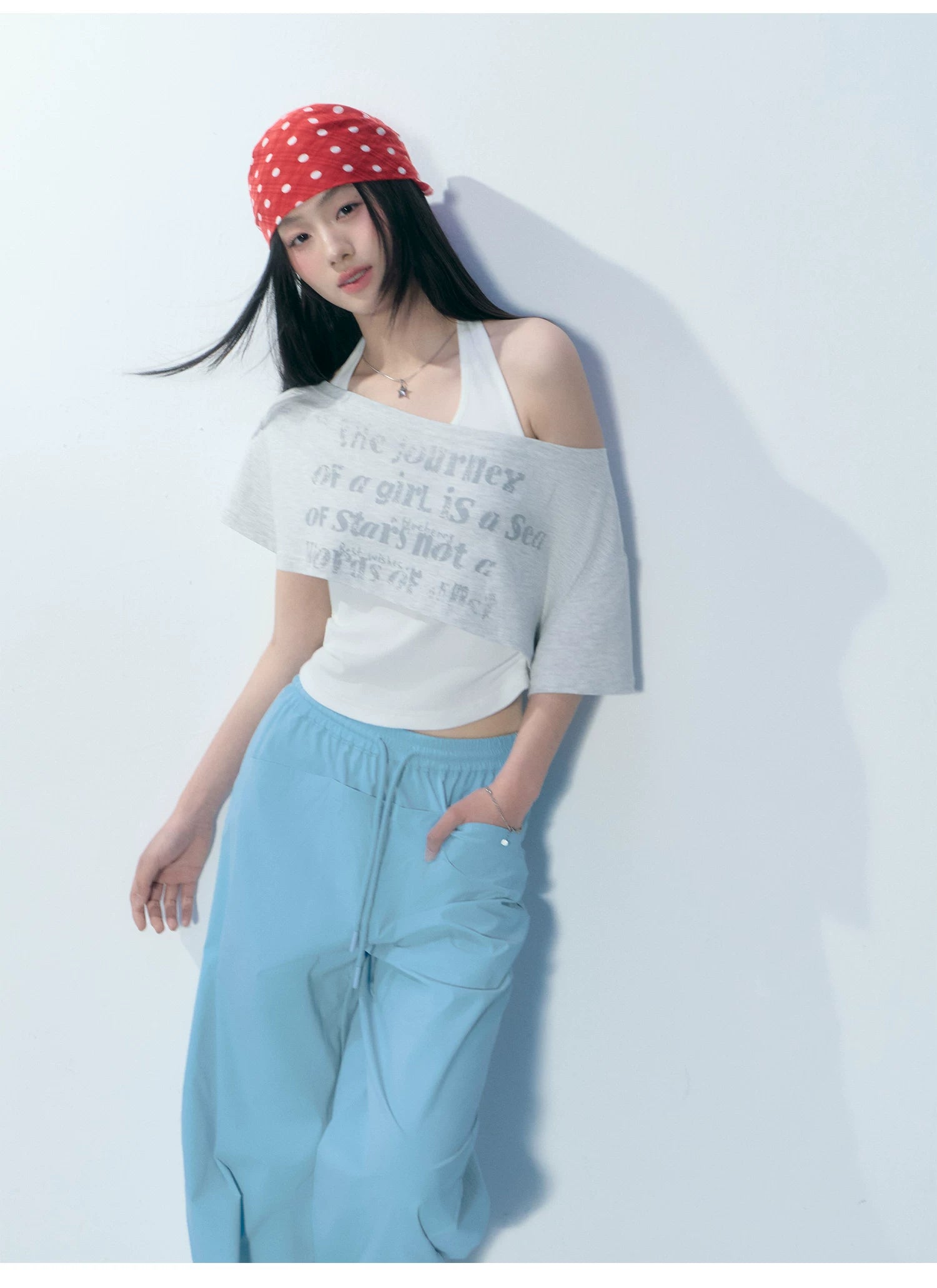 Ablueberry Slanted Shoulder Casual Versatile Tee