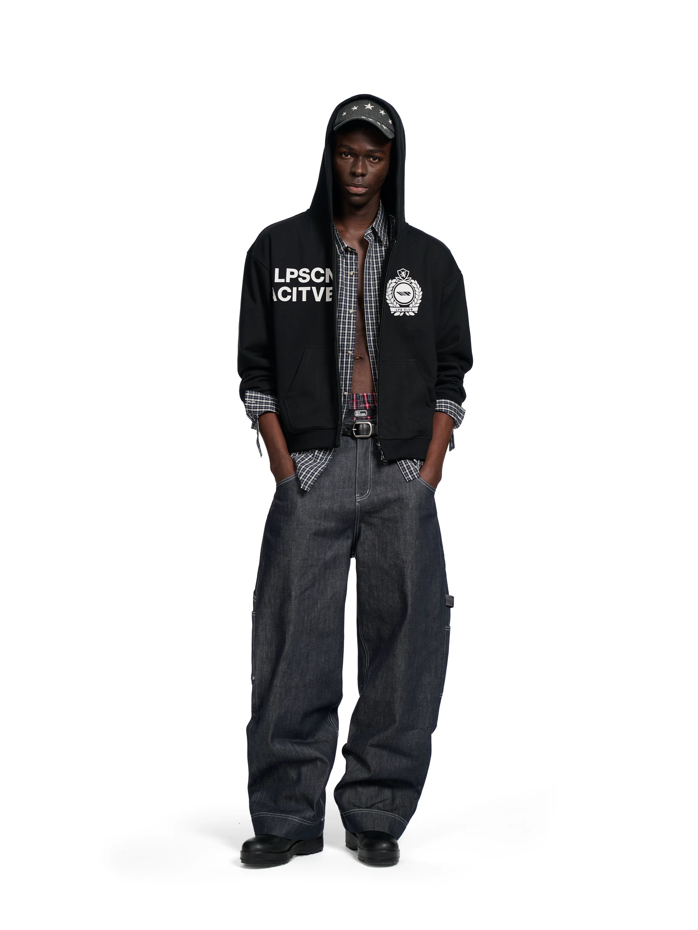 Loopsoon Front Chest Left and Right Creative Letter Print Hooded Sweater