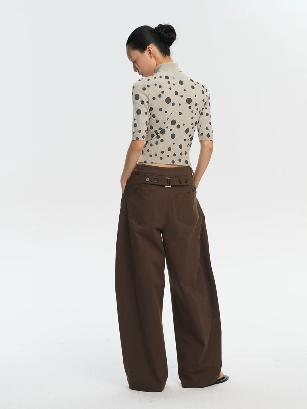LINY LIBERTY Vintage Irregular Polka Dot Print Turtleneck Tee