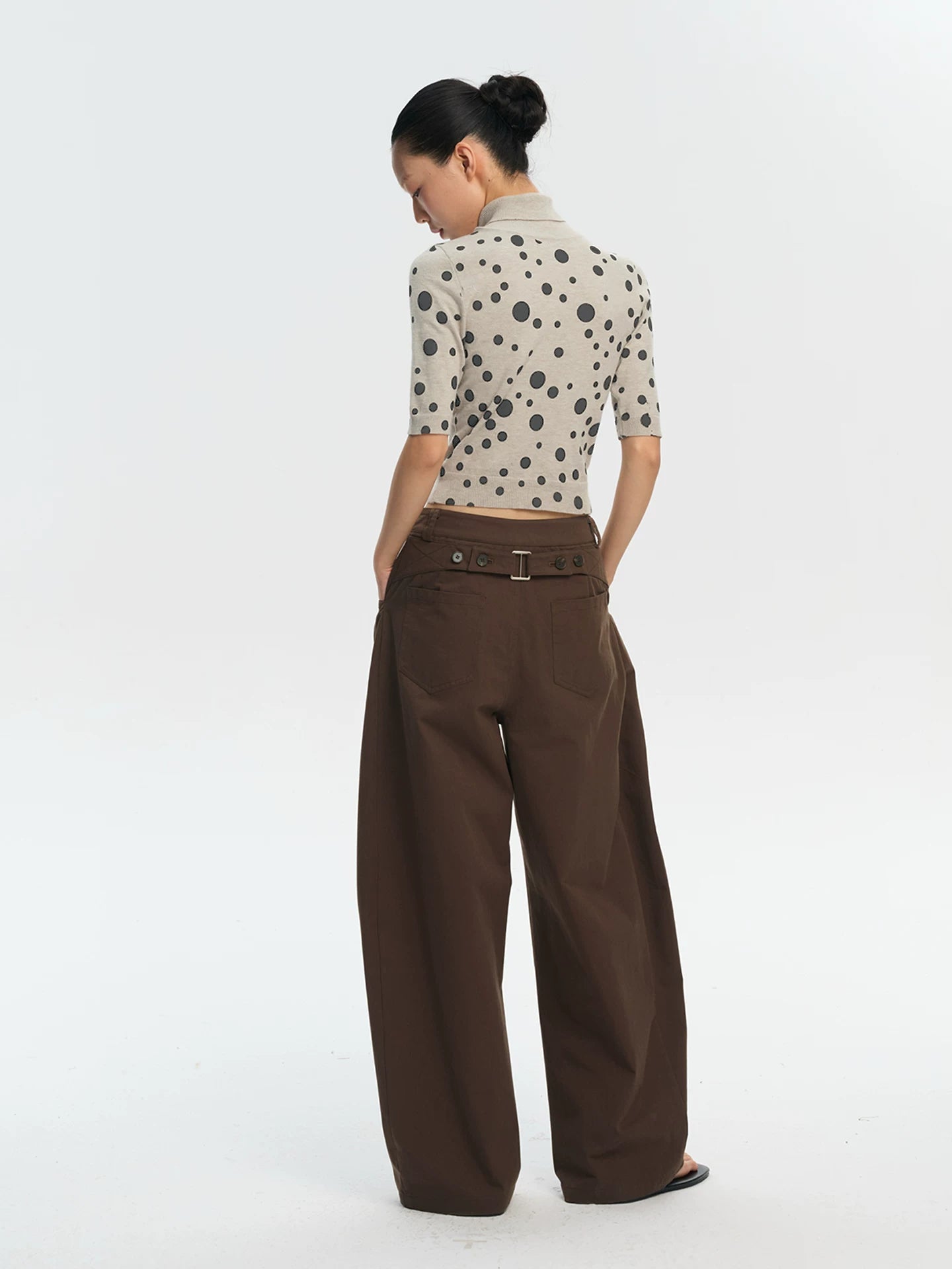 LINY LIBERTY Vintage Irregular Polka Dot Print Turtleneck Tee
