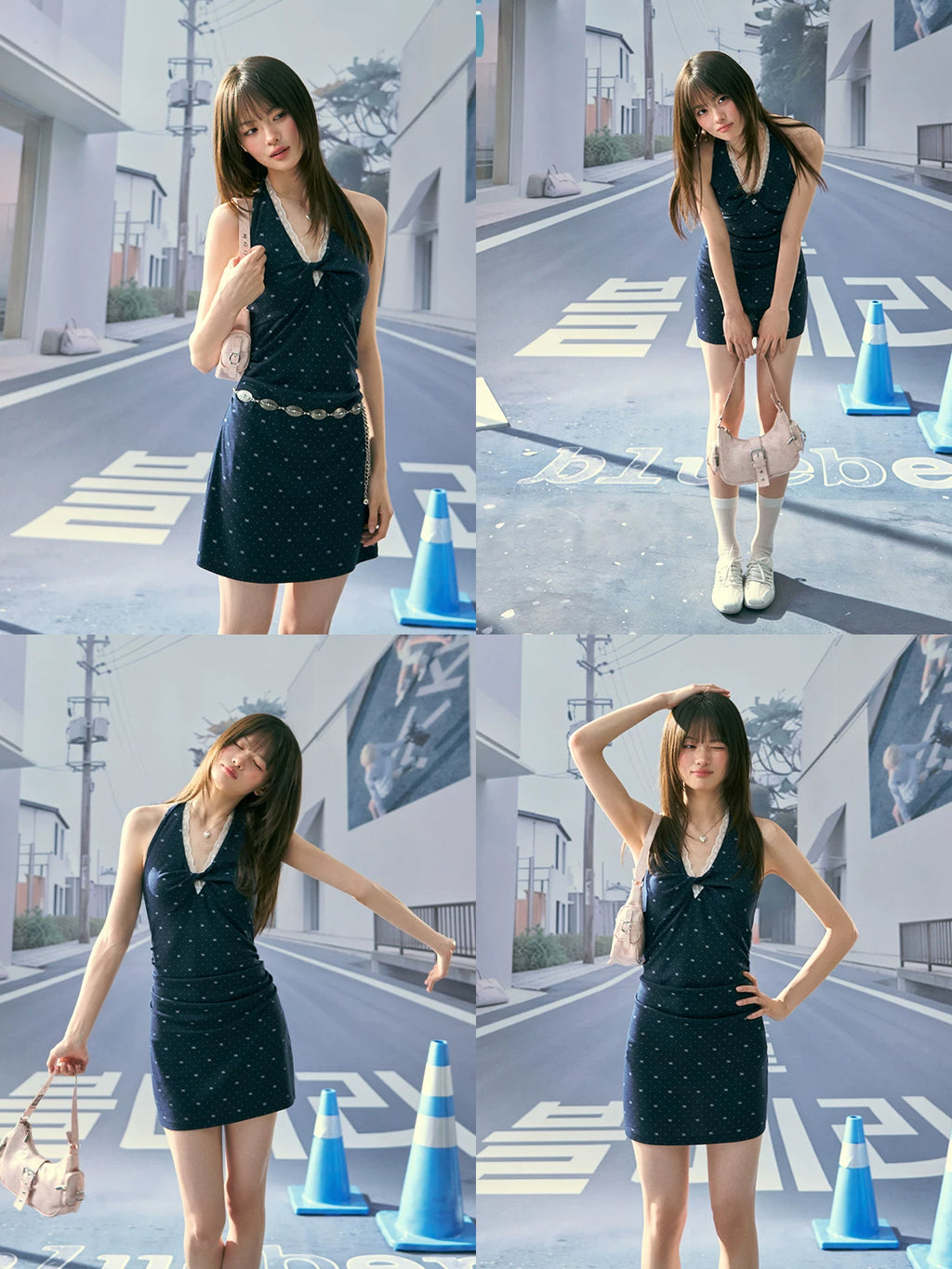 Ablueberry V-neck Floral Waist Neck Sling Dress