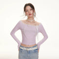 Imone Letter Iron Nail Lace Splicing Short Tee