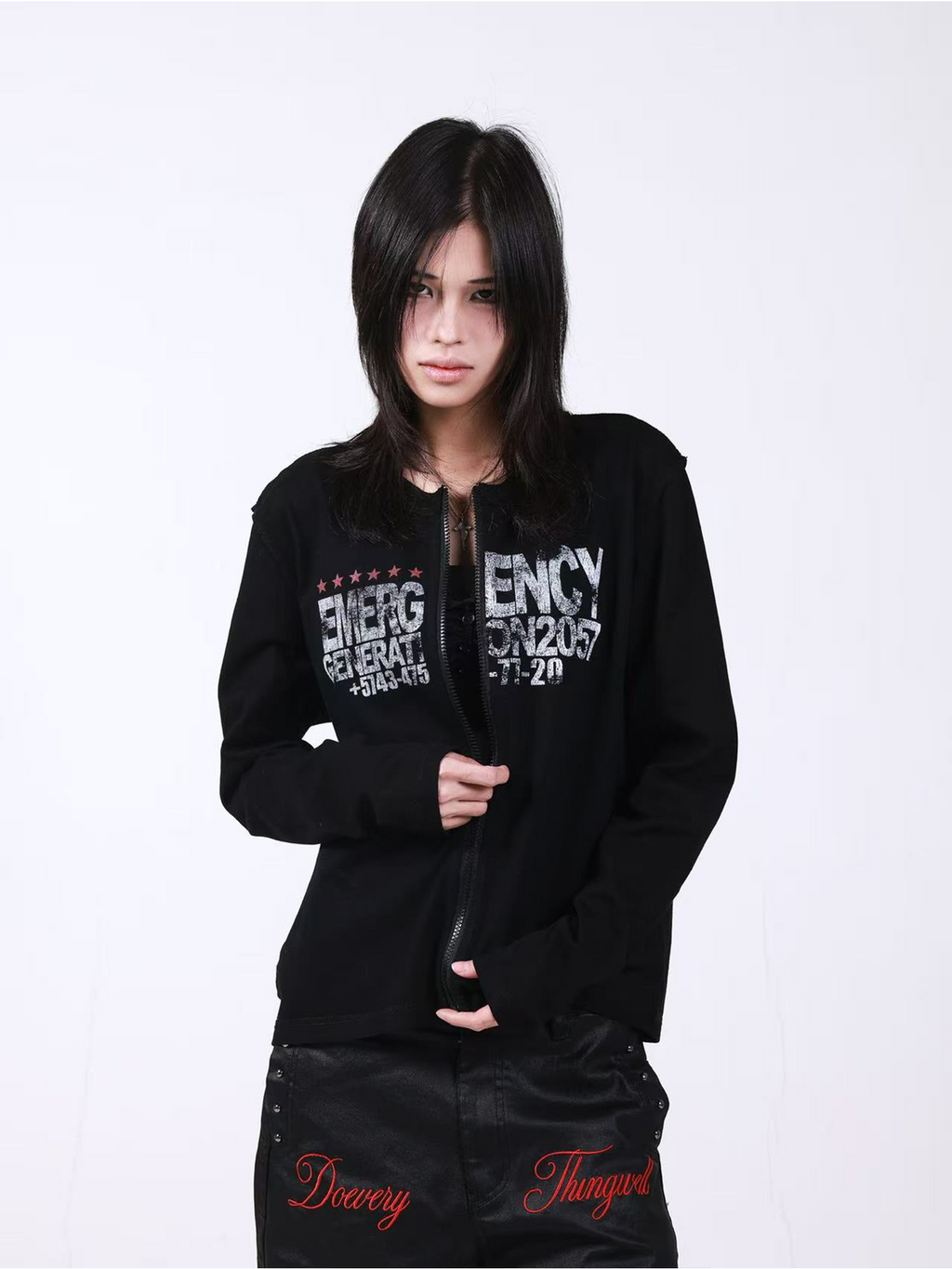 DETW Casual Versatile Front Shoulder Long Sleeve