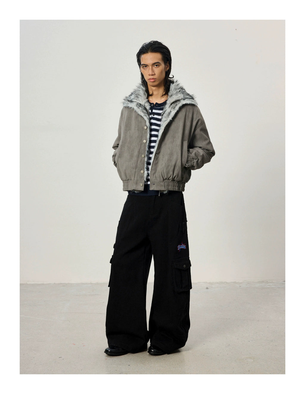 BTSG Short and Wide Double-layer Plush Stand-up Collar Pie Overcomes Cotton