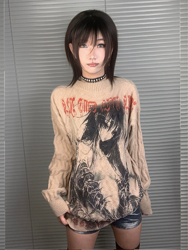 WEBBAR Functional Girl Subculture Loose Sweater
