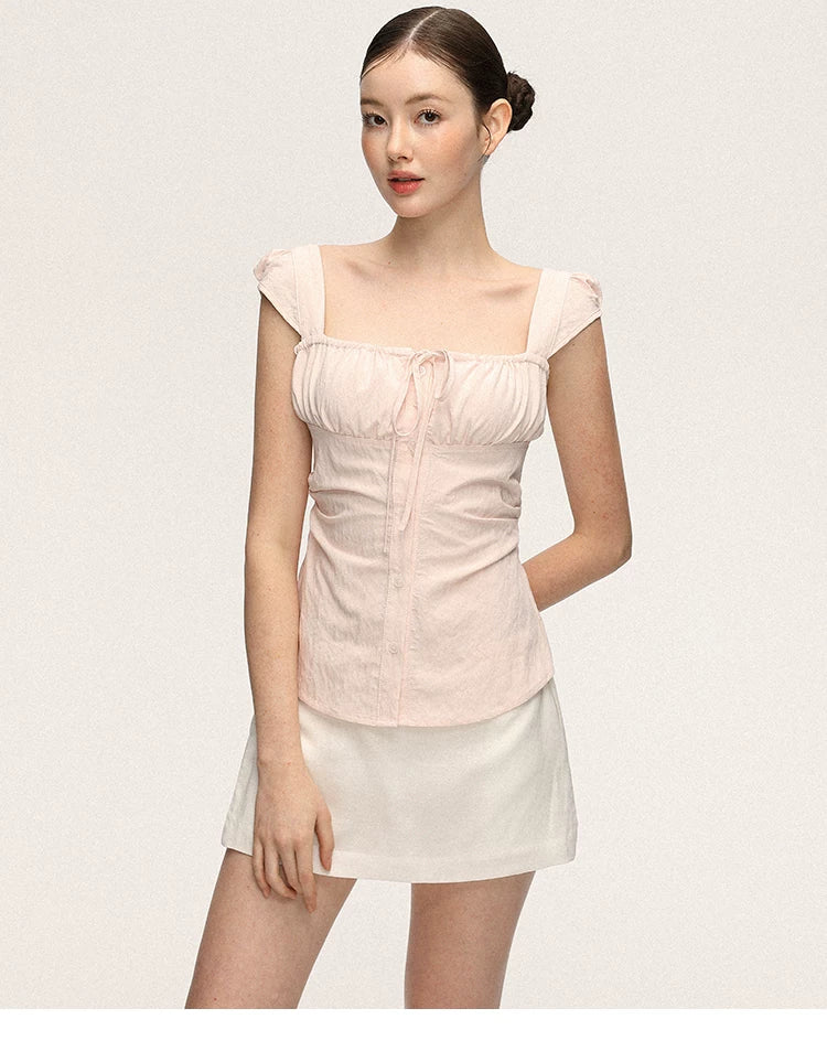 Anna Aneae Temperament Gentle Waist Thin Short Sleeve Shirt