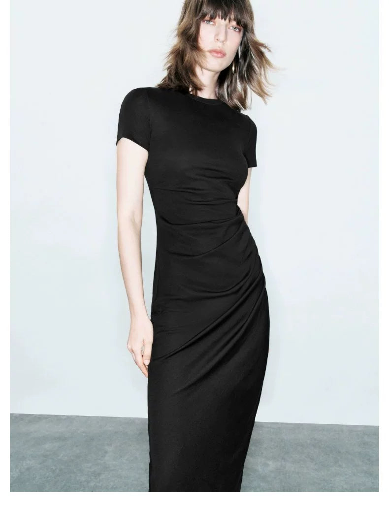 URBAN REVIVO Temperament Pleated Waist Thin Dress