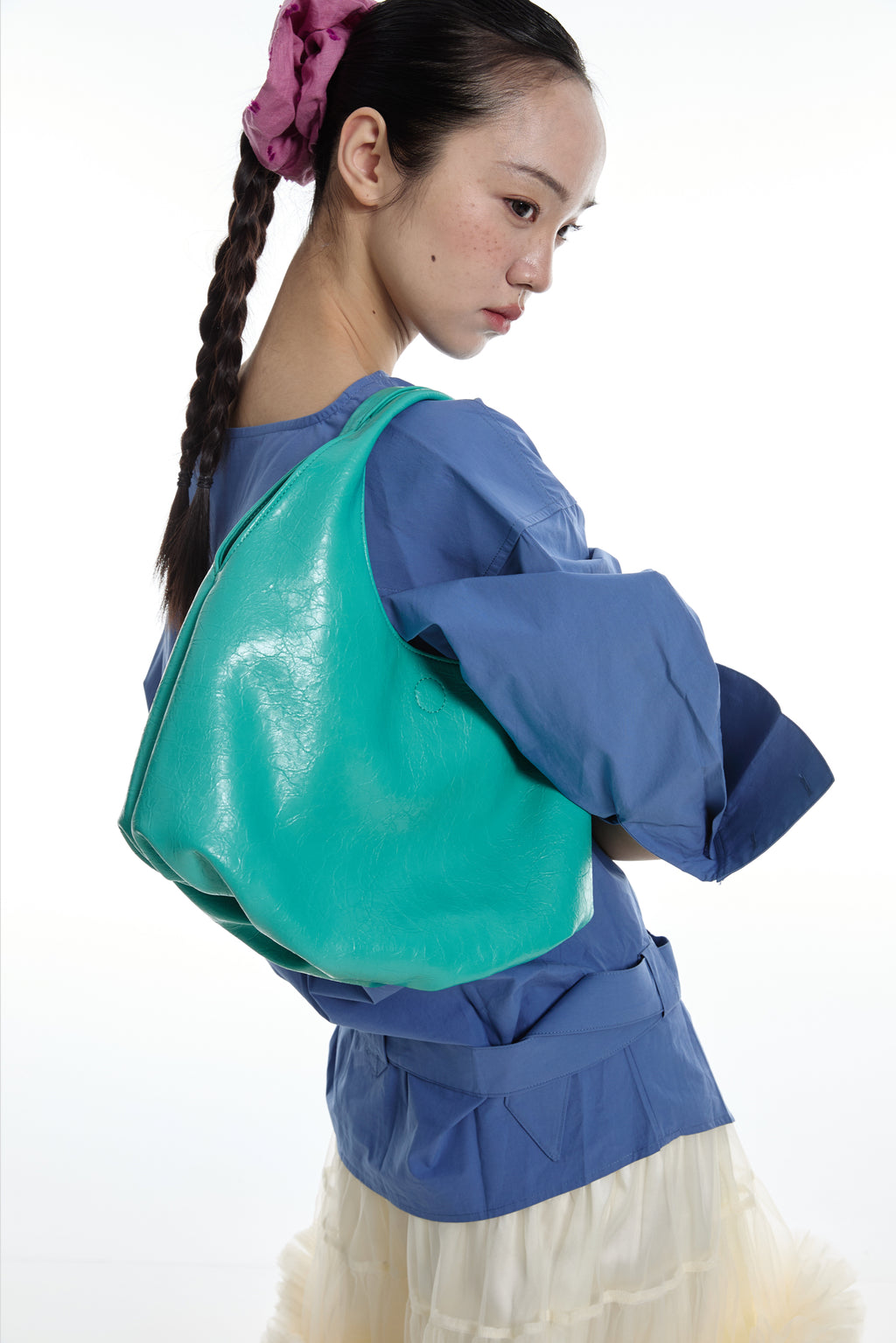 DirtySix Fuka bento soft pleated shiny leather bag