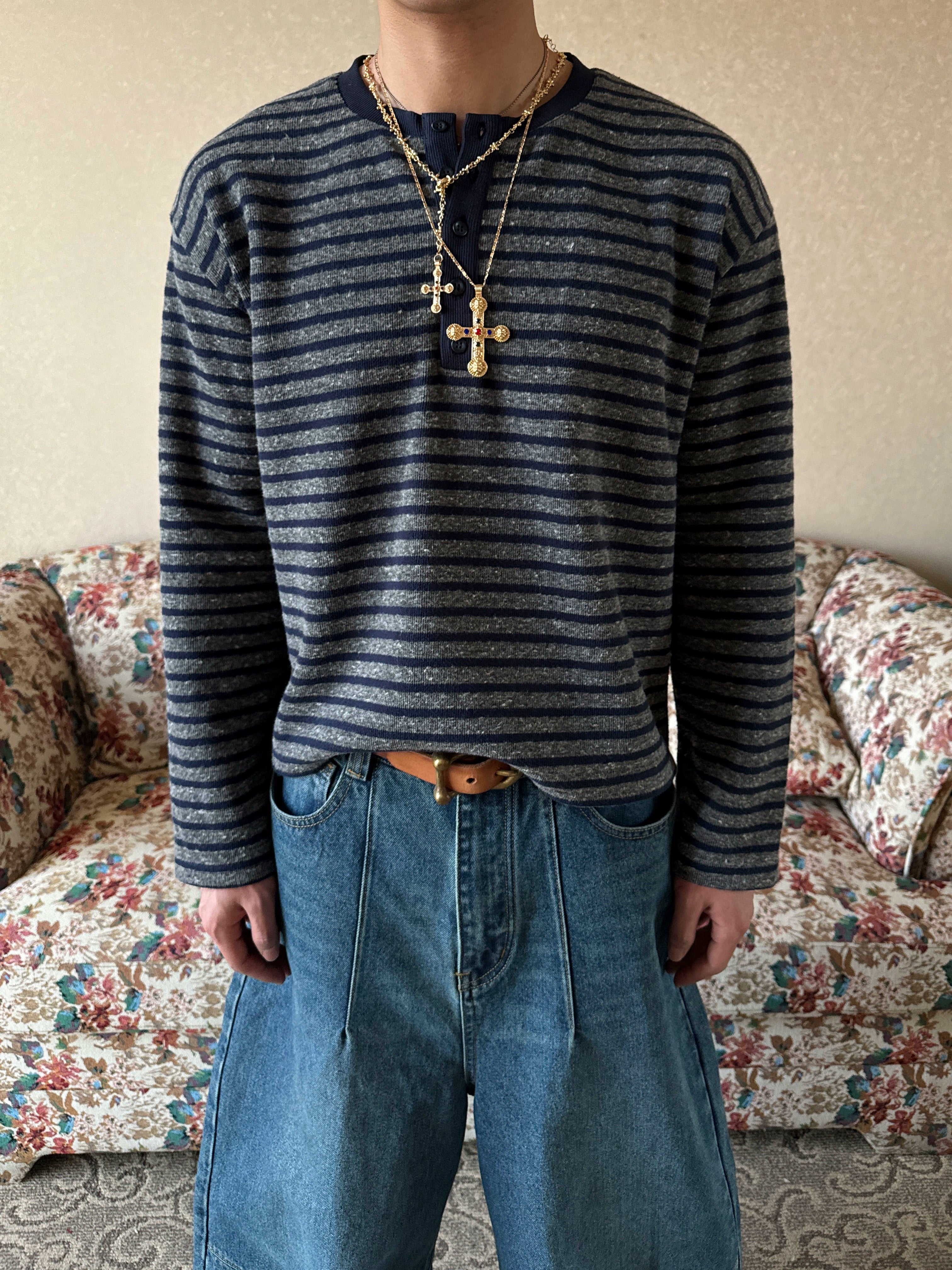 InsGale Vintage Thick Striped Slim Short Long Sleeve