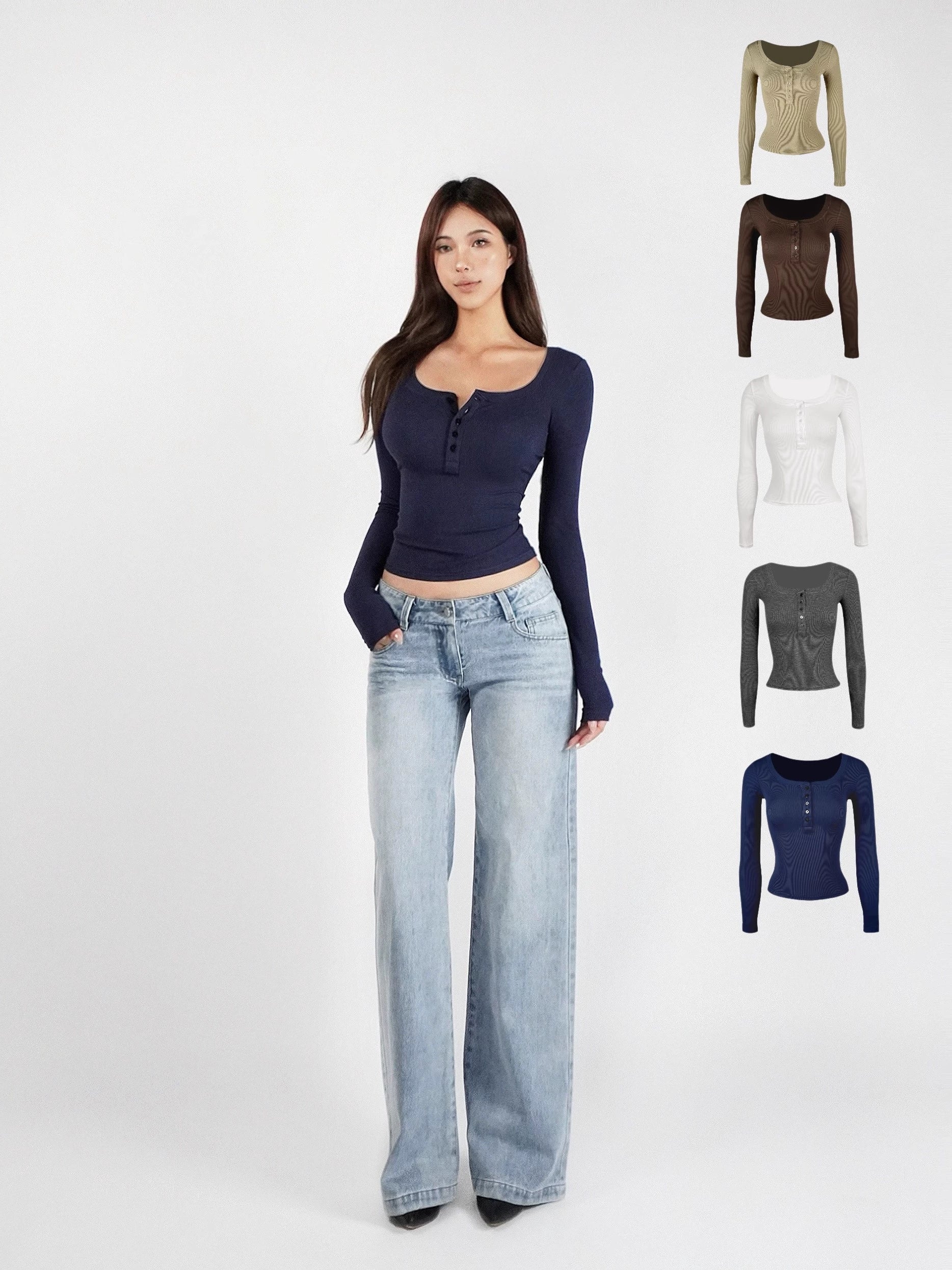 Jim Kennet Basic U-Neck Stretch Slim Henry Long Sleeves