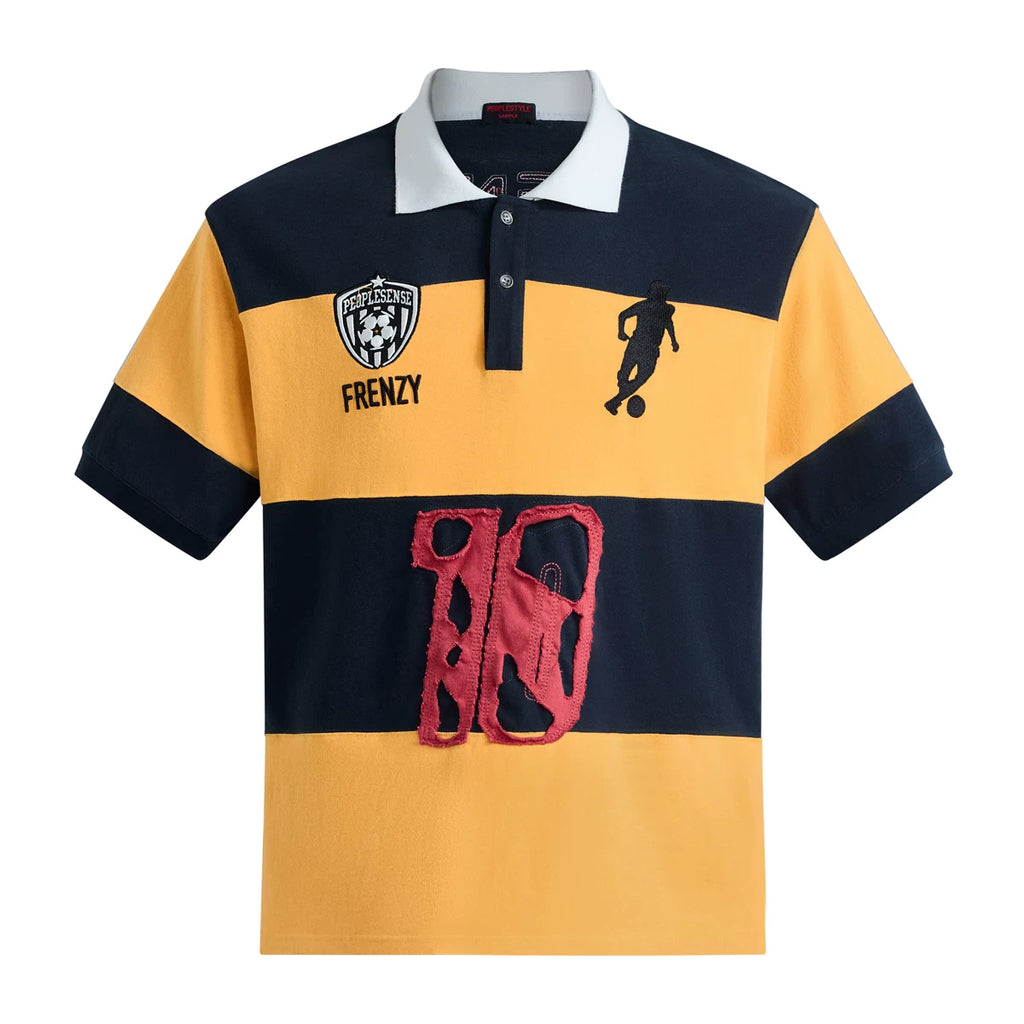 PEOPLESENSE Striped Cloth Embroidery Sports Tee