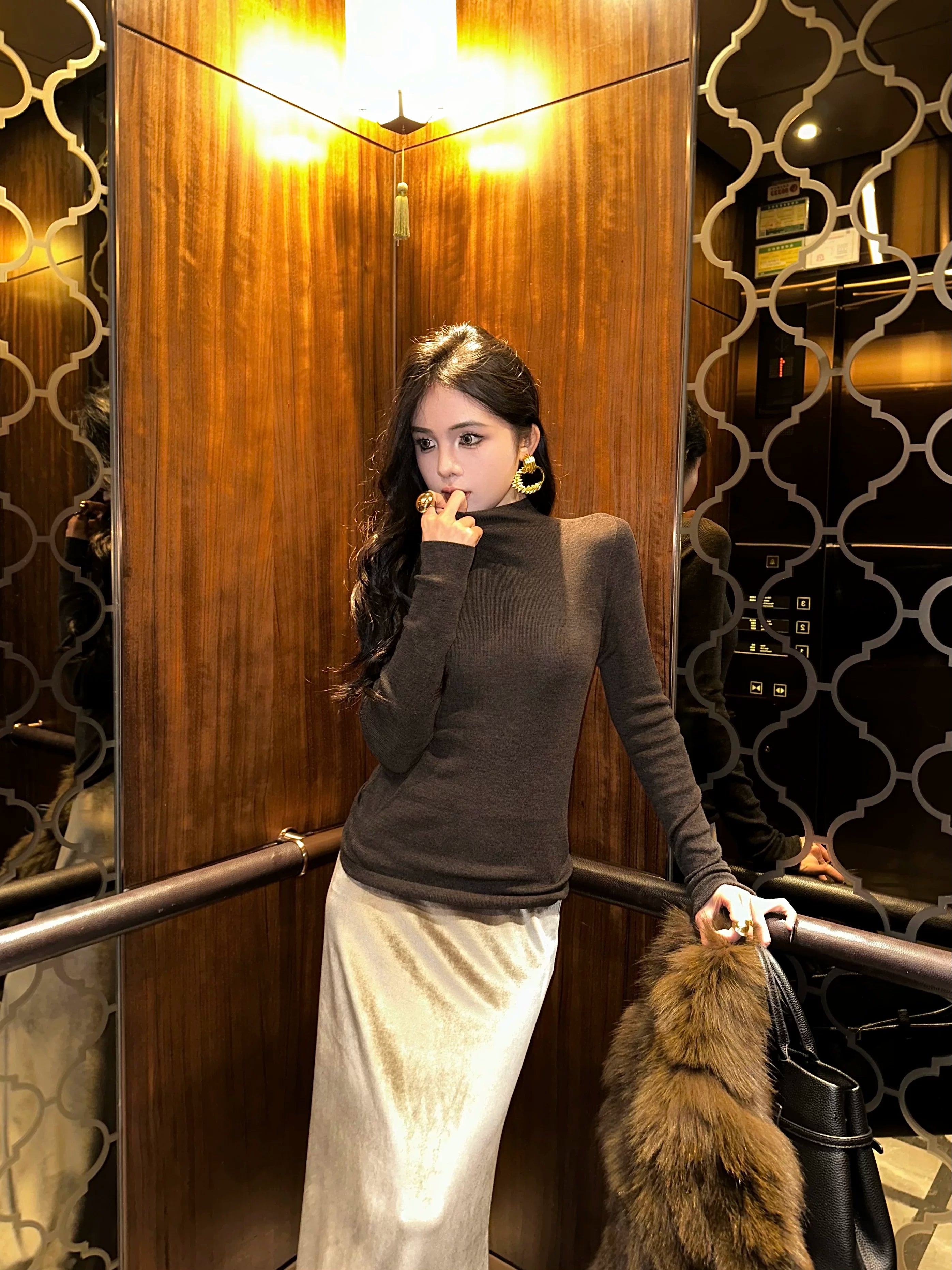 CHUYUQI Slim-fit Semi-turtleneck Bottomed Knitted Sweater