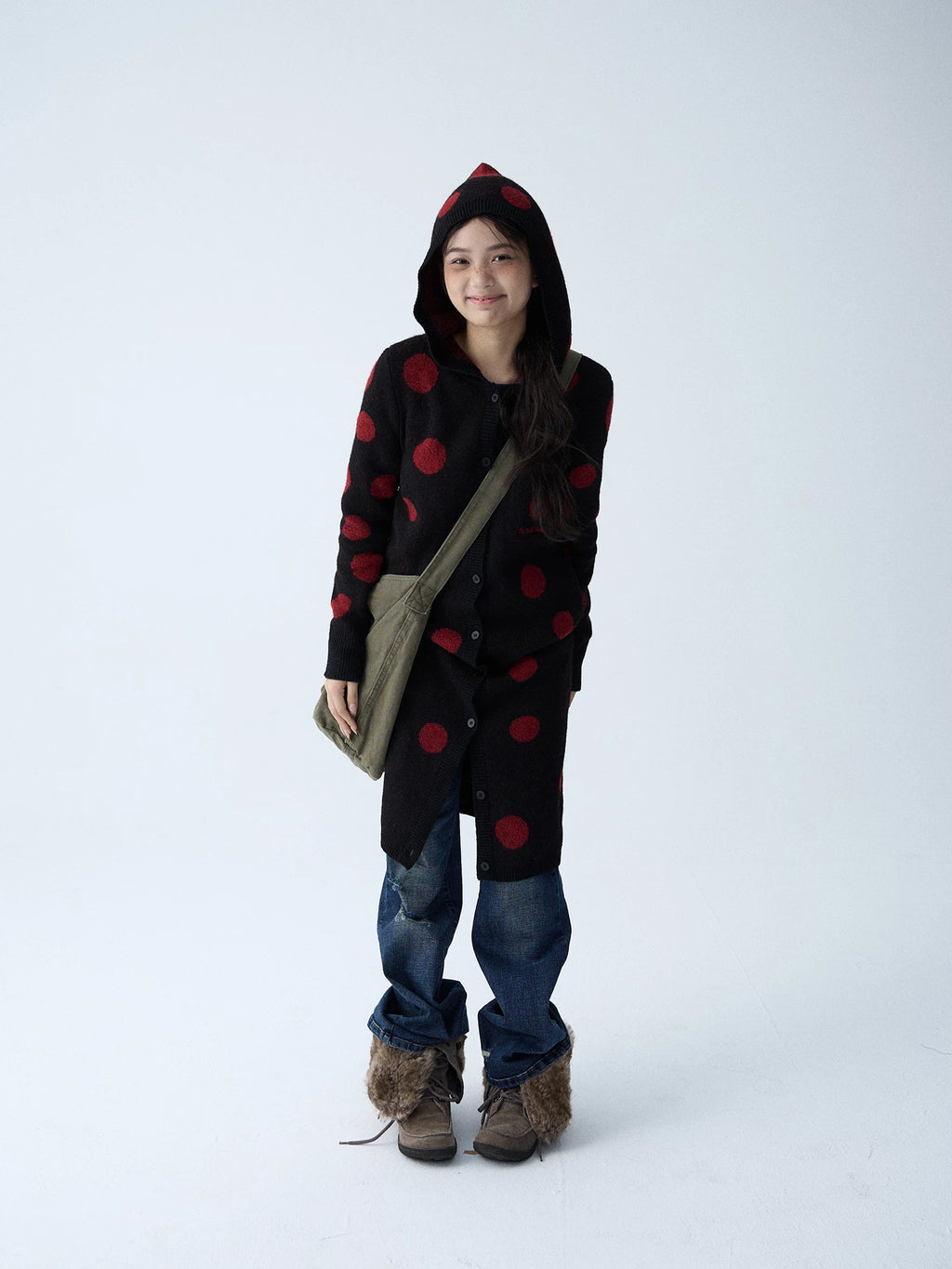 In Two Twos Vintage Polka Dot Long Knit Sweater Cardigan