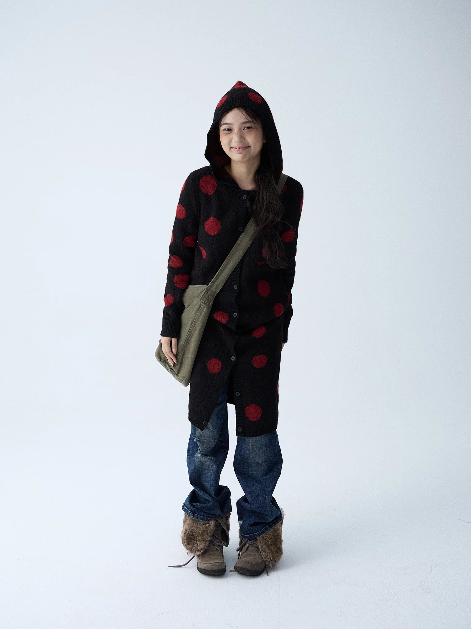 In Two Twos Vintage Polka Dot Long Knit Sweater Cardigan