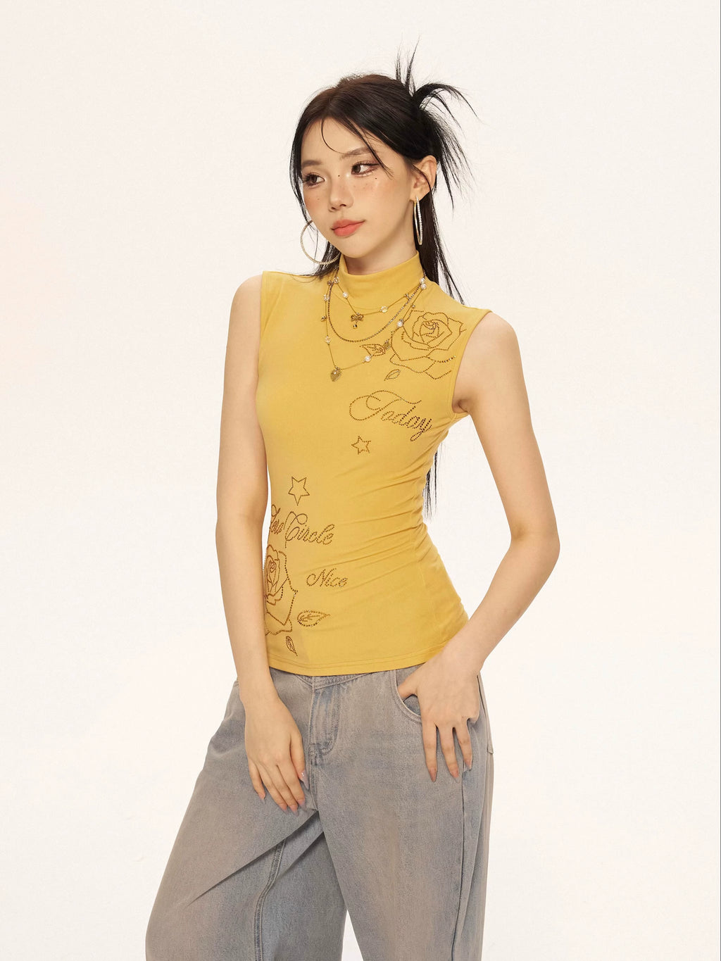 Zero Hot Diamond Slim Fit Slim High Neck Sleeveless Vest