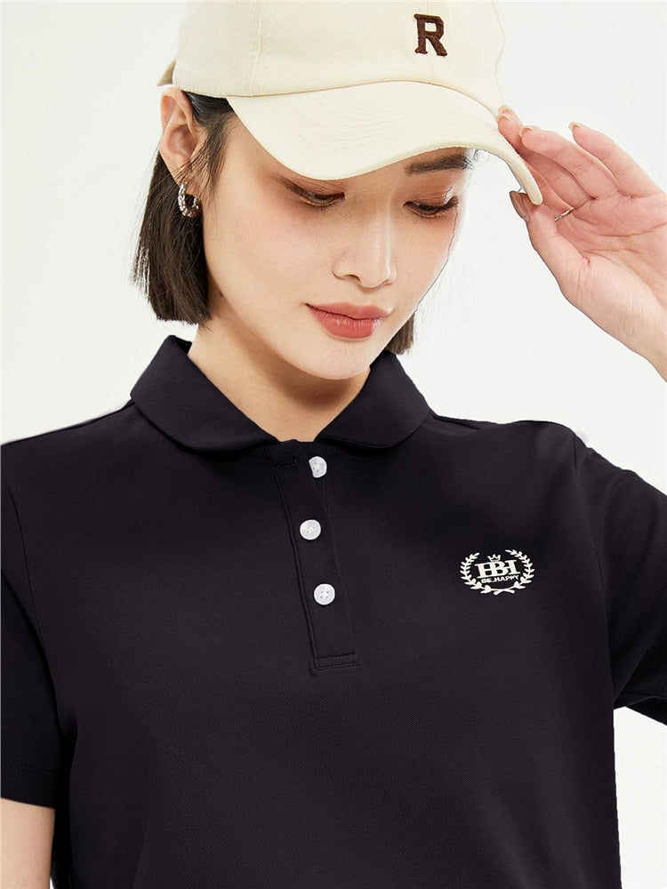 Giordano Small Embroidery Lycra Pearl Doll Collar Lapel Tee