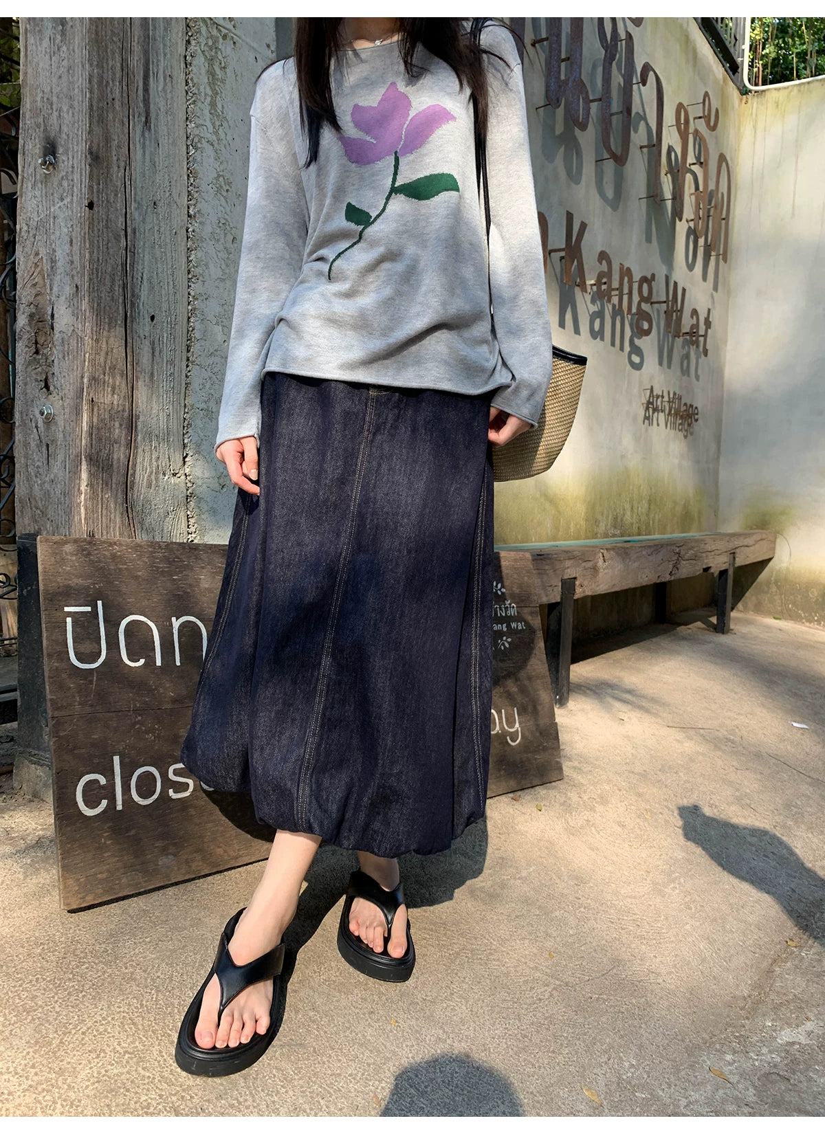 KANO High Waist Casual Denim Skirt