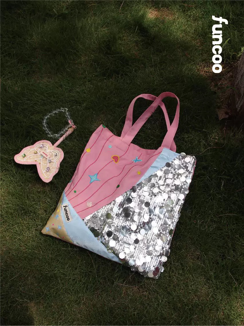 FUNCOO Sequined Embroidered Patchwork Versatile Canvas Shoulder Bag