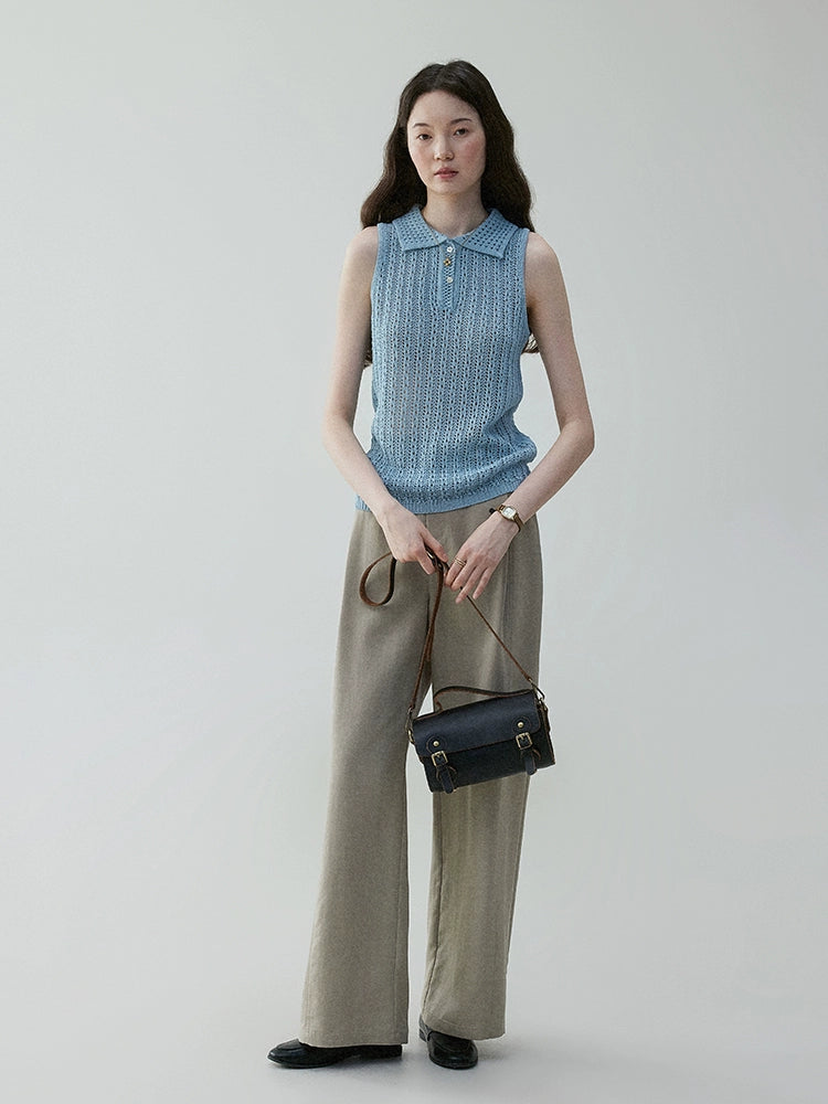 VOOE Temperament Lapel Hollow Knitted Vest
